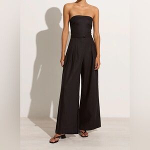 Faithfull the Brand Black Strapless Wide-Leg Jumpsuit - linen fabric